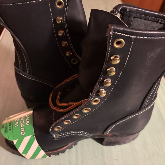 NEW Vtg Georgia Steel Toe Logger Black Biker Punk Boots Mens 7 E Womens 8.5 / 9 - Picture 9 of 11